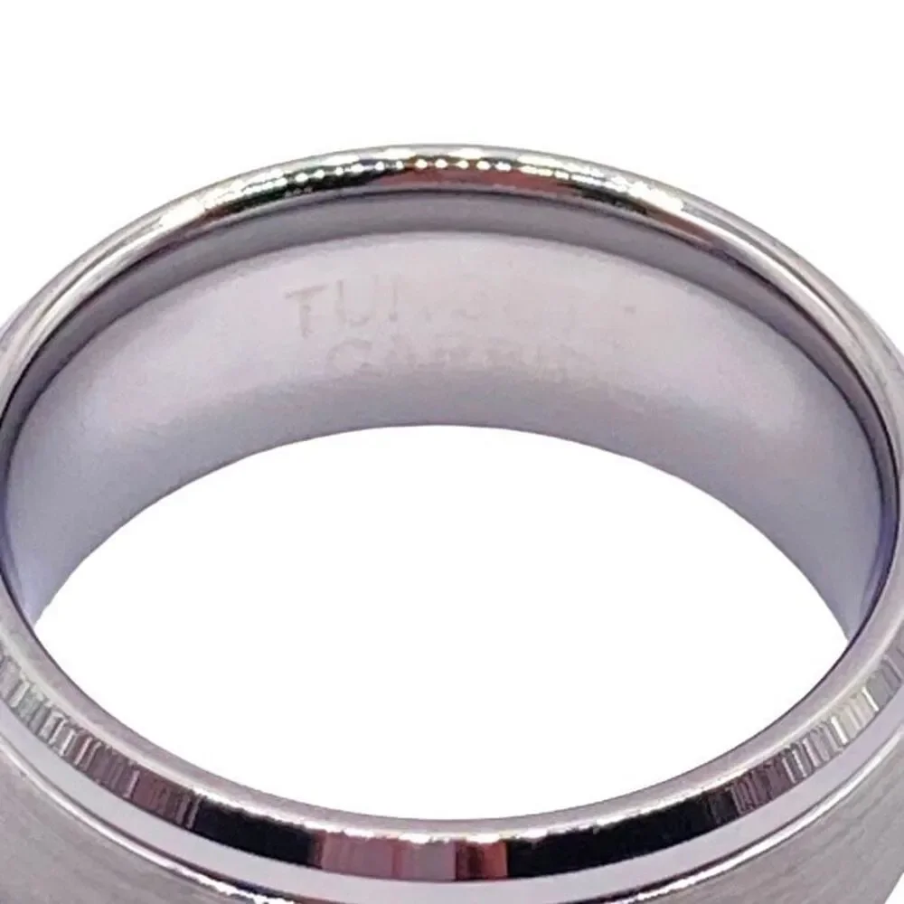 Brushed Nickel Tungsten Carbide Steel Ring Size 7.5